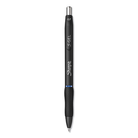 S-gel High-performance Gel Pen, Retractable, Medium 0.7 Mm, Blue Ink, Black Barrel, Dozen