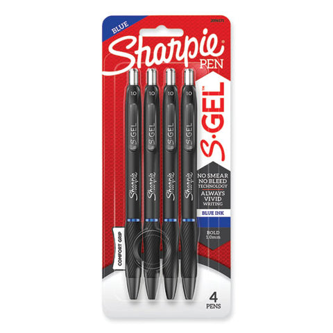 S-gel High-performance Gel Pen, Retractable, Bold 1 Mm, Blue Ink, Black Barrel, 4/pack