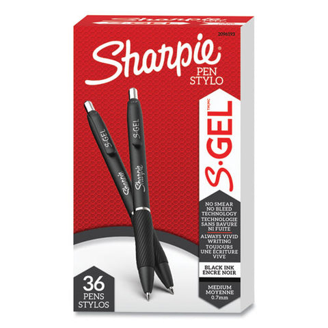 S-gel High-performance Gel Pen, Retractable, Medium 0.7mm, Black Ink, Black Barrel, 36/pack