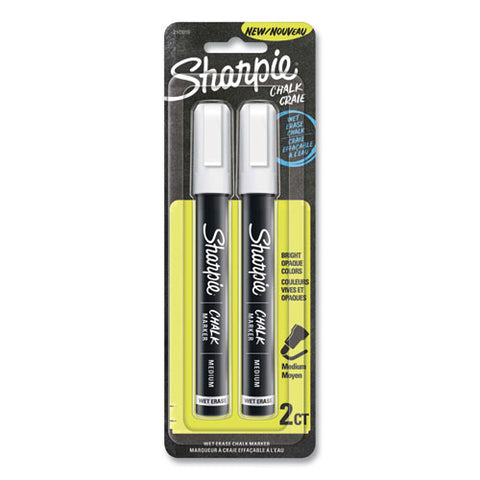 Wet-erase Chalk Marker, Medium Bullet Tip, White, 2/pack