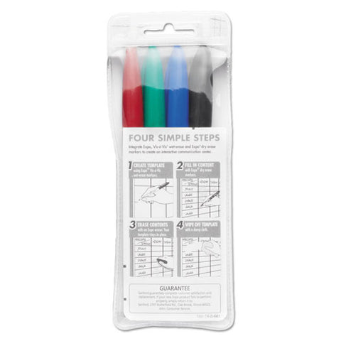 Vis-a-vis Wet Erase Marker, Fine Bullet Tip, Assorted Colors, 4/set