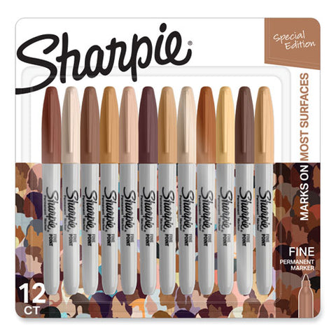 Fine Tip Permanent Marker, Portrait Colors, Fine Bullet Tip, Assorted, 12/pack