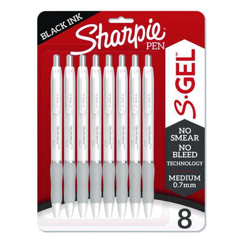 S-gel Fashion Barrel Gel Pen, Retractable, Medium 0.7 Mm, Black Ink, Pearl White Barrel, 8/pack