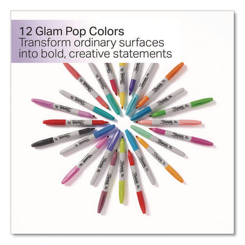 Glam Pop Permanent Markers, Fine Bullet Tip, Assorted Colors, 12/pack