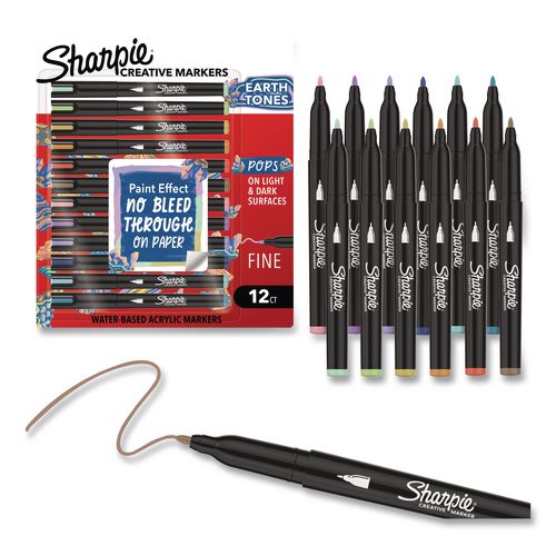 Creative Markers, Earth Tones, Fine Bullet Tip, Assorted, 12/pack