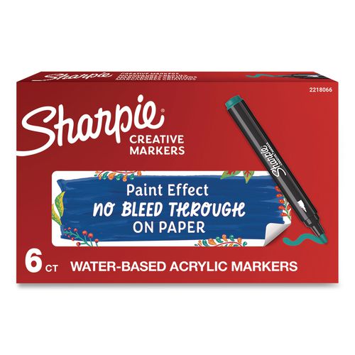 Water-based Paint Markers, Bullet Tip, Green, 6/pack
