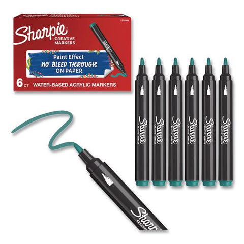Water-based Paint Markers, Bullet Tip, Green, 6/pack