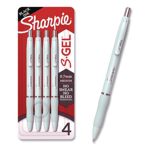 S-gel Gel Pen, Retractable, Medium 0.7 Mm, Black Ink, White Barrel, 4/pack