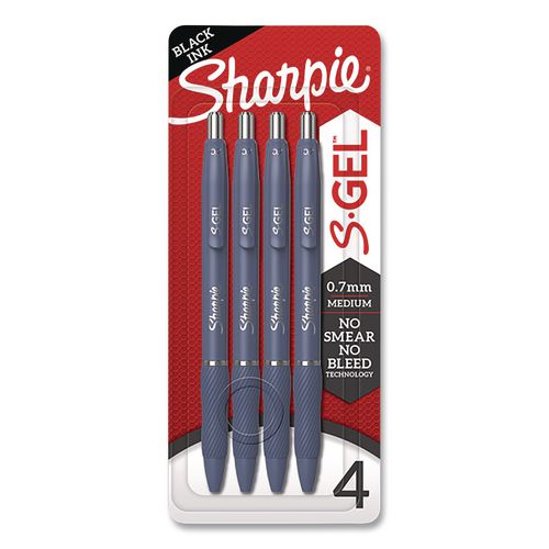S-gel Gel Pen, Retractable, Medium 0.7 Mm, Black Ink, Gray Barrel, 4/pack