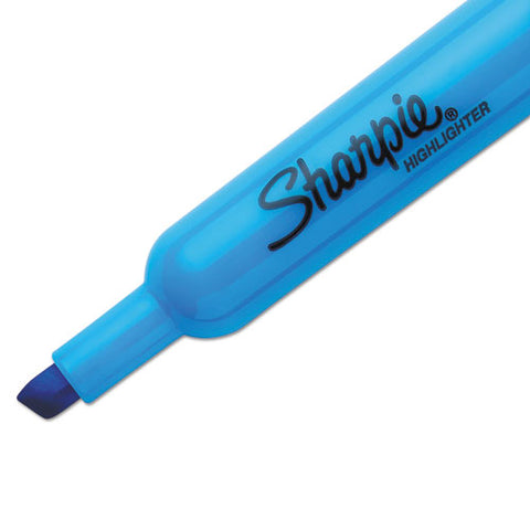 Tank Style Highlighters, Blue Ink, Chisel Tip, Blue Barrel, Dozen