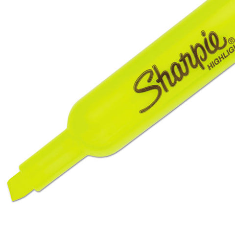 Tank Style Highlighters, Fluorescent Yellow Ink, Chisel Tip, Yellow Barrel, 4/set