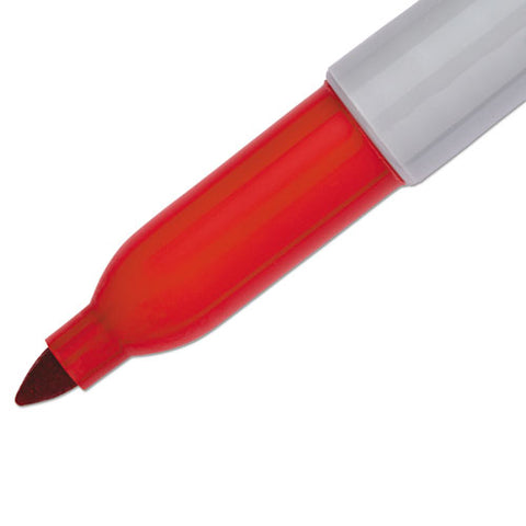 Fine Tip Permanent Marker, Fine Bullet Tip, Red, Dozen