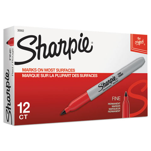 Fine Tip Permanent Marker, Fine Bullet Tip, Red, Dozen