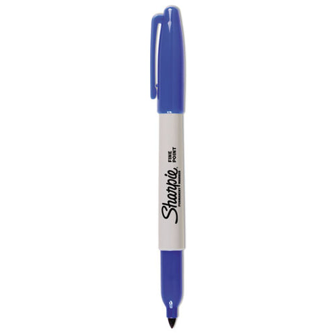 Fine Tip Permanent Marker, Fine Bullet Tip, Blue, Dozen