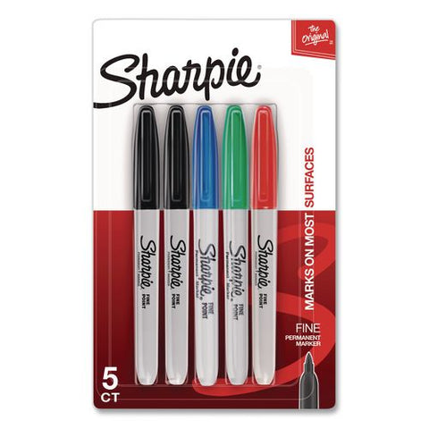 Fine Tip Permanent Markers, Fine Tip, Assorted Colors, 5/pack