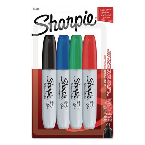 Chisel Tip Permanent Marker Medium Chisel Tip, Assorted Colors, 4/pack