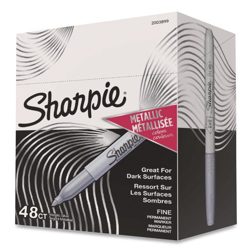 Metallic Fine Point Permanent Markers, Fine Bullet Tip, Metallic Silver, 48/carton