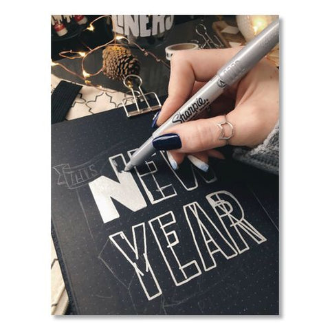 Metallic Fine Point Permanent Markers, Fine Bullet Tip, Metallic Silver, 48/carton