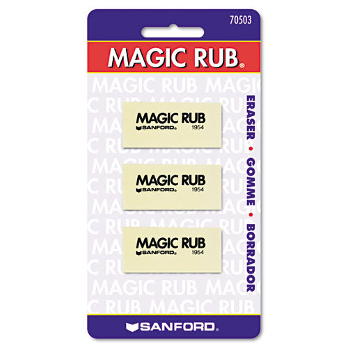 Magic Rub Eraser, For Pencil/ink Marks, Rectangular Block, Medium, Off White, 3/pack