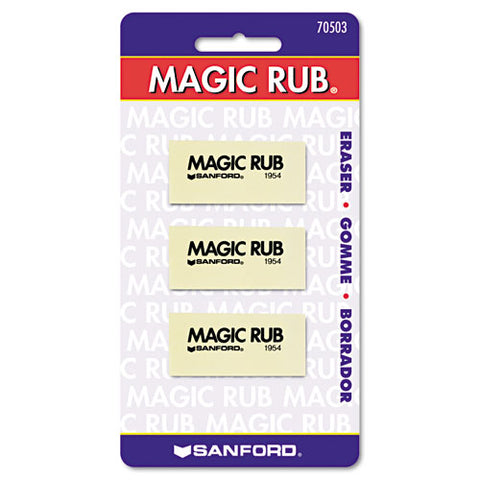 Magic Rub Eraser, For Pencil/ink Marks, Rectangular Block, Medium, Off White, 3/pack