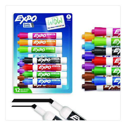 Low-odor Dry-erase Marker, Broad Chisel Tip, Assorted Colors, 12/set