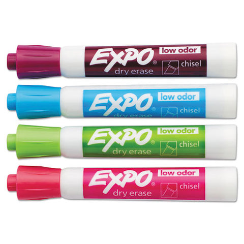 Low-odor Dry-erase Marker, Broad Chisel Tip, Assorted Pastel Colors, 4/set