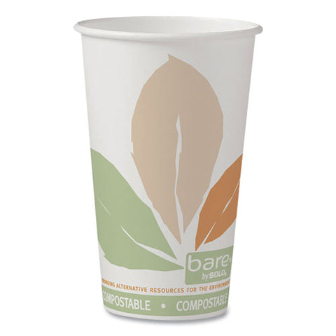 Bare Eco-forward Pla Paper Hot Cups, 16 Oz, White/green/orange, 1,000/carton