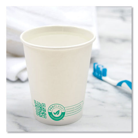 Compostable Paper Hot Cups, 10 Oz, White/green, 50/pack