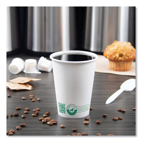 Compostable Paper Hot Cups, 12 Oz, White/green, 1,000/carton