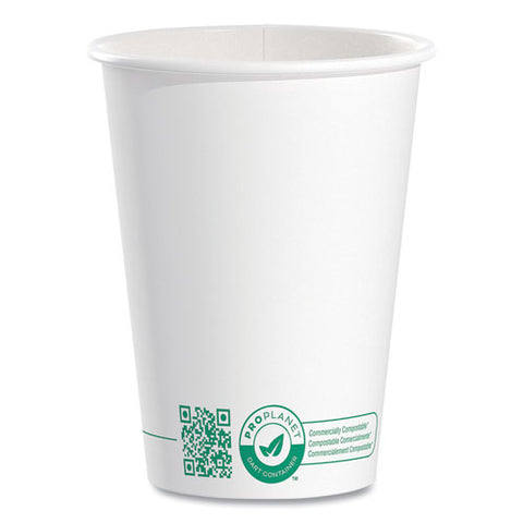 Compostable Paper Hot Cups, 12 Oz, White/green, 1,000/carton