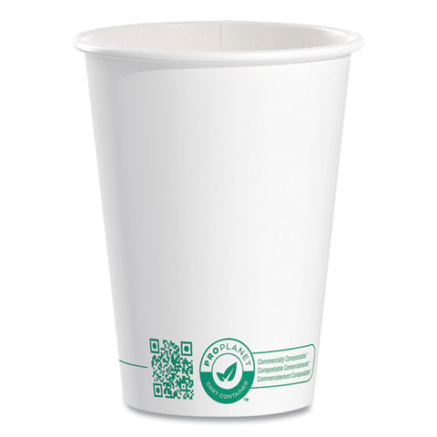 Compostable Paper Hot Cups, 12 Oz, White/green, 50/pack