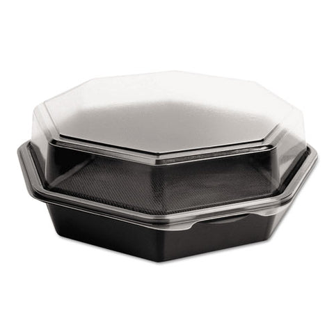 Octaview Hinged-lid Cold Food Containers, 42 Oz, 9.57 X 9.2 X 3.2, Black/clear, Plastic, 100/carton