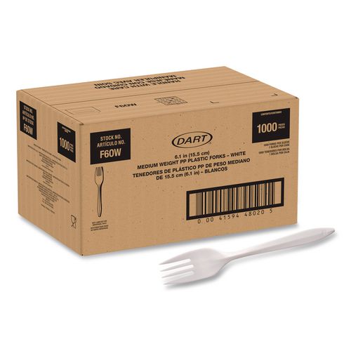 Style Setter Medium Weight Polypropylene Cutlery, Fork, Plastic, White, 1,000/carton