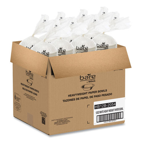 Bare Eco-forward Clay-coated Paper Dinnerware, Proplanet Seal, Bowl, 12 Oz, White, 125/bag, 8 Bags/carton
