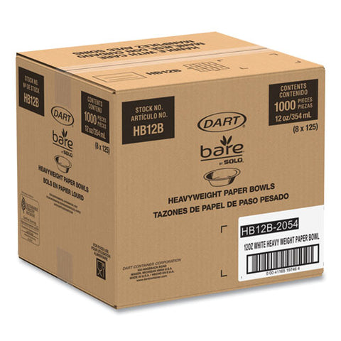 Bare Eco-forward Clay-coated Paper Dinnerware, Proplanet Seal, Bowl, 12 Oz, White, 125/bag, 8 Bags/carton