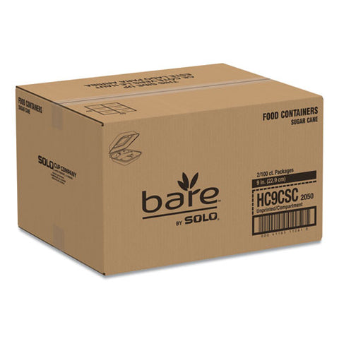 Bare Eco-forward Bagasse Hinged Lid Containers, Proplanet Seal, 3-compartment, 9.6 X 9.4 X 3.2, Ivory, Sugarcane, 200/carton