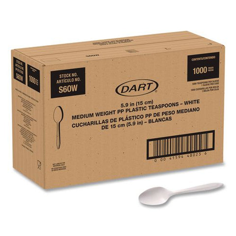 Style Setter Medium Weight Polypropylene Cutlery, Teaspoon, Plastic, White, 1,000/carton