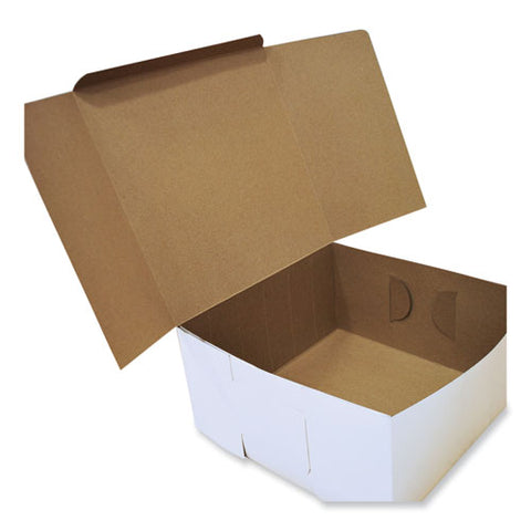 White One-piece Non-window Bakery Boxes, Standard, 12 X 12 X 6, White/kraft, Paper, 50/bundle