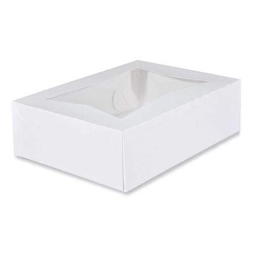 White Window Bakery Boxes With Attached Flip Top, 4-corner Beers Design, 14 X 10 X 4, White, Paper, 100/carton