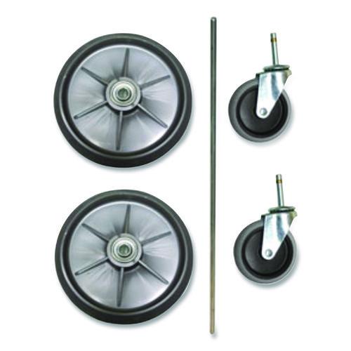 8" Ball Bearing Wheel And 4" Swivel Stem Caster Kit With Axle For Microfiber Cleaning Cart, (2) Wheels, (2) Casters