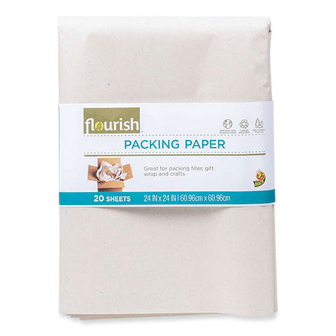 100% Recycled Paper Packing Sheets, 24" X 24", Natural, 20/pack