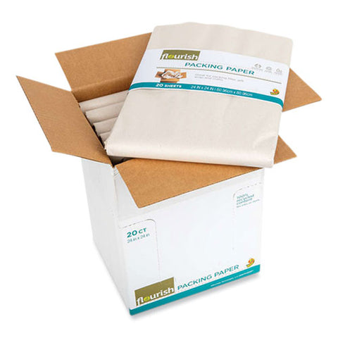 100% Recycled Paper Packing Sheets, 24" X 24", Natural, 20/pack