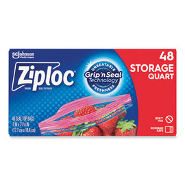 Double Zipper Storage Bags, Triple System Seal, Quart, 9.63" X 8.5", Clear, 48/box