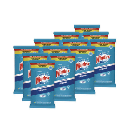 Glass And Surface Wet Wipe, Cloth, 7 X 8, Unscented, White, 38/pack, 12 Packs/carton