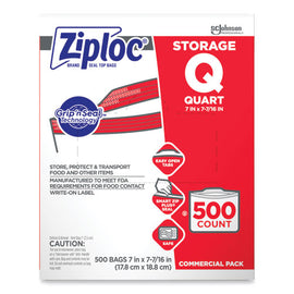 Double Zipper Storage Bags, Quart, 7" X 7.75", Clear, 500/box