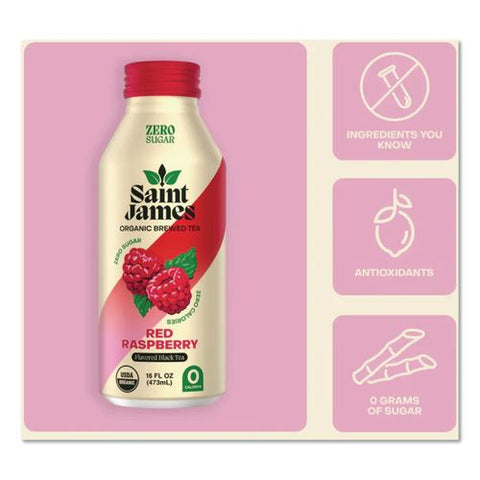 Organic Red Raspberry Black Tea Bottles, 16 Oz Aluminum Bottle, 12/pack