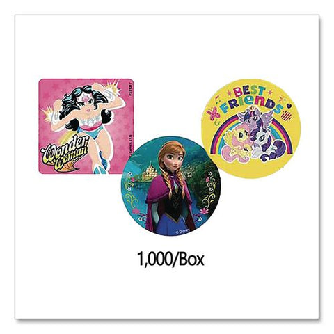 Licensed Character Sticker Sampler, Assorted Girl Licensed Characters, 100 Stickers/roll, 10 Rolls/box