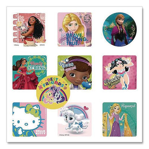 Licensed Character Sticker Sampler, Assorted Girl Licensed Characters, 100 Stickers/roll, 10 Rolls/box