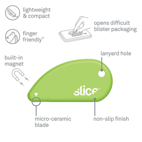 Safety Cutters, Fixed, Non Replaceable Micro Safety Blade, 0.1" Ceramic Blade, 2.4" Plastic Handle, Green