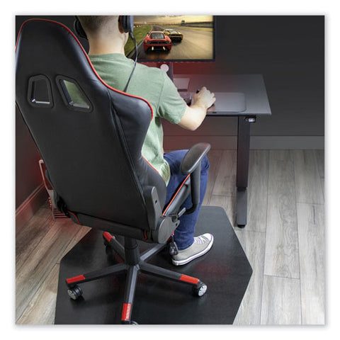 Game Zone Chair Mat For Flat To Medium Pile Carpeted And Hard Floors, Hexagon, Straight Edge, 42" X 46", Black, Ships Rolled